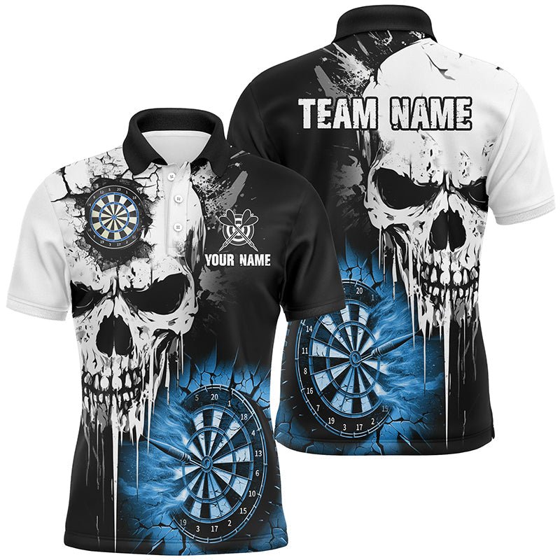 Personalisierte Grunge Skull Riss - Wand Dart - Shirts für Männer | Individuelle, gruselige Dart - Team - Trikots in Blau T2785 - Outfitsuche