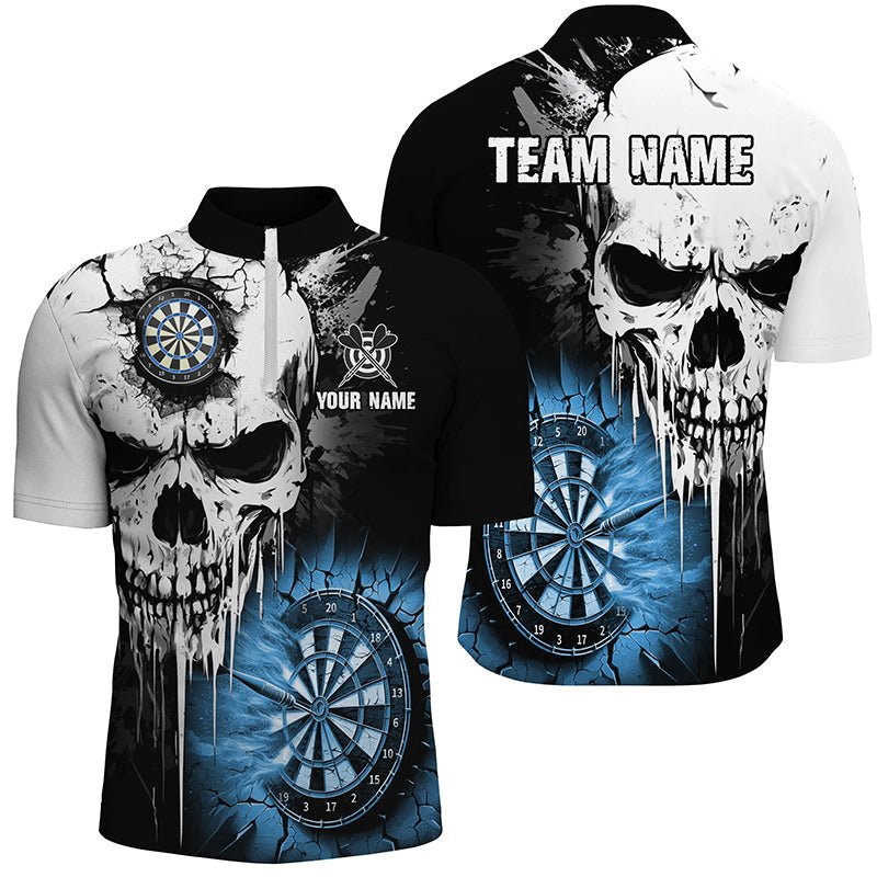 Personalisierte Grunge Skull Riss - Wand Dart - Shirts für Männer | Individuelle, gruselige Dart - Team - Trikots in Blau T2785 - Outfitsuche