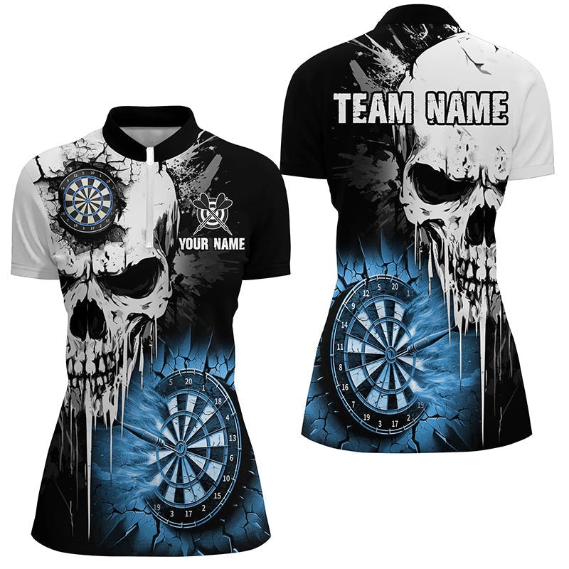 Personalisierte Grunge Skull Riss - Wand Dartshirts für Frauen | Individuelle, gruselige Dart - Team - Trikots in Blau T2785 - Outfitsuche