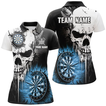 Personalisierte Grunge Skull Riss - Wand Dartshirts für Frauen | Individuelle, gruselige Dart - Team - Trikots in Blau T2785 - Outfitsuche