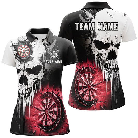 Personalisierte Grunge Skull Riss - Wand Dartshirts für Frauen – Individuelle Gruselige Darts - Teamtrikots | Rot T2786 - Outfitsuche