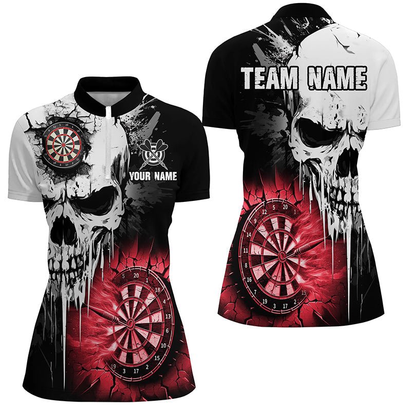 Personalisierte Grunge Skull Riss - Wand Dartshirts für Frauen – Individuelle Gruselige Darts - Teamtrikots | Rot T2786 - Outfitsuche