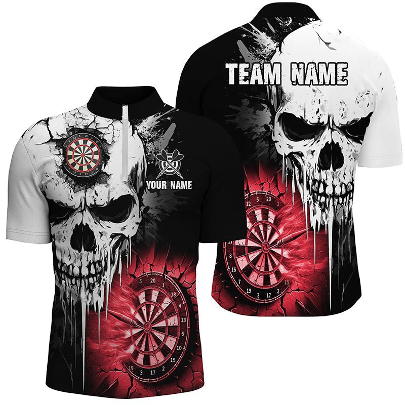 Personalisierte Grunge Skull Riss - Wand Herren Dartshirts - Individuelle Gruselige Dart - Teambekleidung | Rot T2786 - Outfitsuche