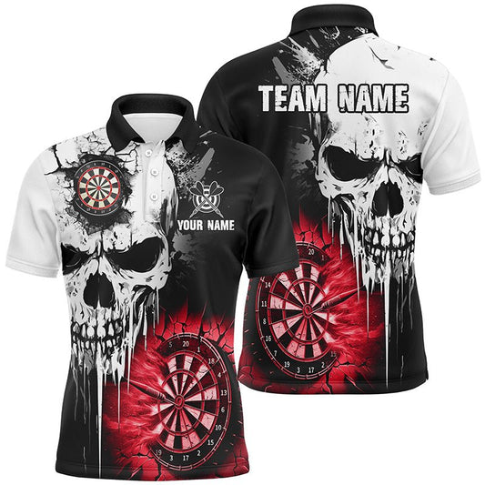 Personalisierte Grunge Skull Riss - Wand Herren Dartshirts - Individuelle Gruselige Dart - Teambekleidung | Rot T2786 - Outfitsuche