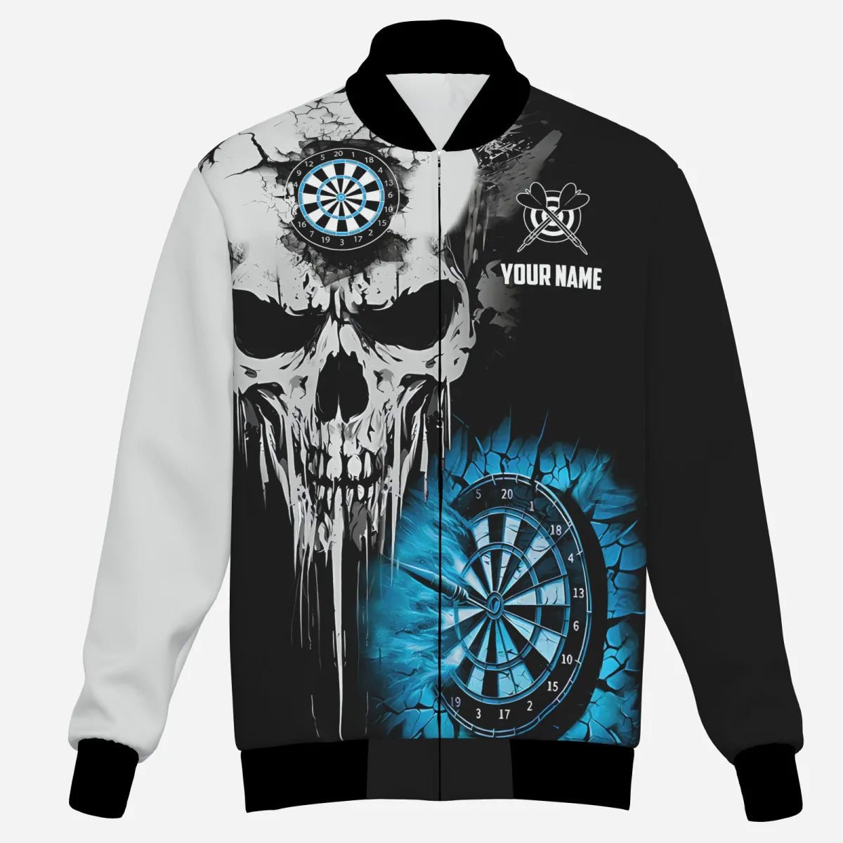 Personalisierte Herren Darts Kapuzenjacke Grunge Skull Riss - Wand - Individuelle Gruselige Dart - Teambekleidung | Blau T2785 - Outfitsuche