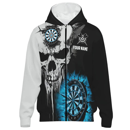 Personalisierte Herren Darts Kapuzenjacke Grunge Skull Riss - Wand - Individuelle Gruselige Dart - Teambekleidung | Blau T2785 - Outfitsuche