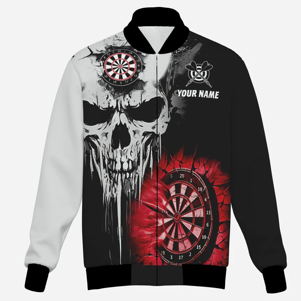 Personalisierte Herren Darts Kapuzenjacke Grunge Skull Riss - Wand - Individuelle Gruselige Dart - Teambekleidung | Rot T2786 - Outfitsuche