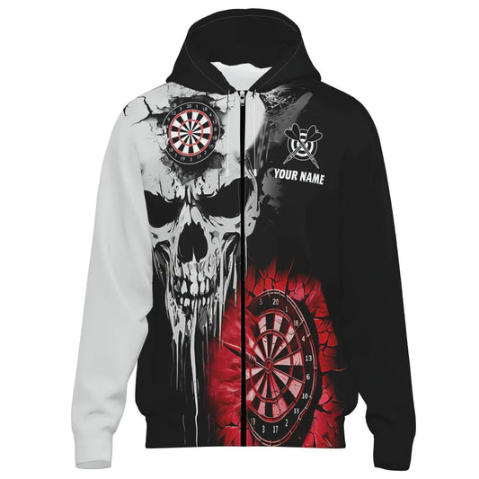 Personalisierte Herren Darts Kapuzenjacke Grunge Skull Riss - Wand - Individuelle Gruselige Dart - Teambekleidung | Rot T2786 - Outfitsuche