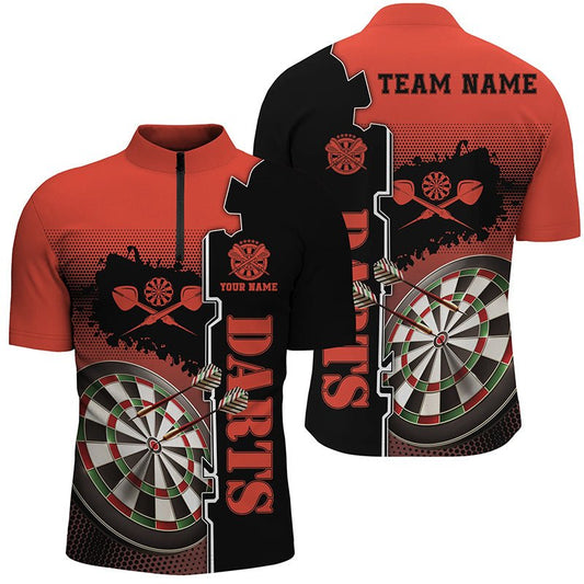 Personalisierte Herren Darts Viertel-Zip-Shirt in Rot und Schwarz | Maßgeschneidertes Dartshirt für Männer | Dart Trikot L1294 - Outfitsuche