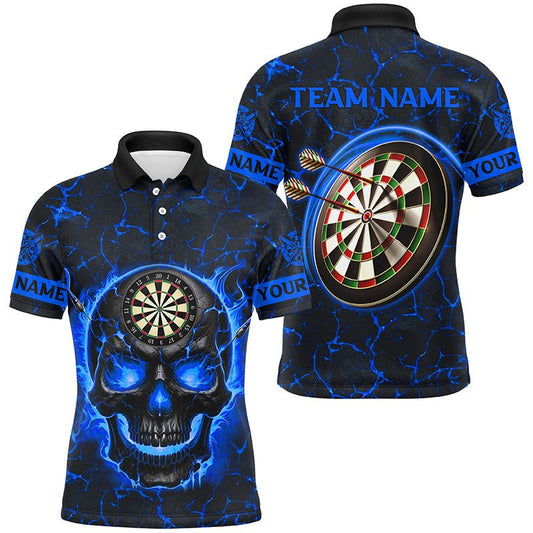 Personalisierte Herren Dartshirt mit blauem Feuerflammen - Schädel und Magma T2585 - Outfitsuche