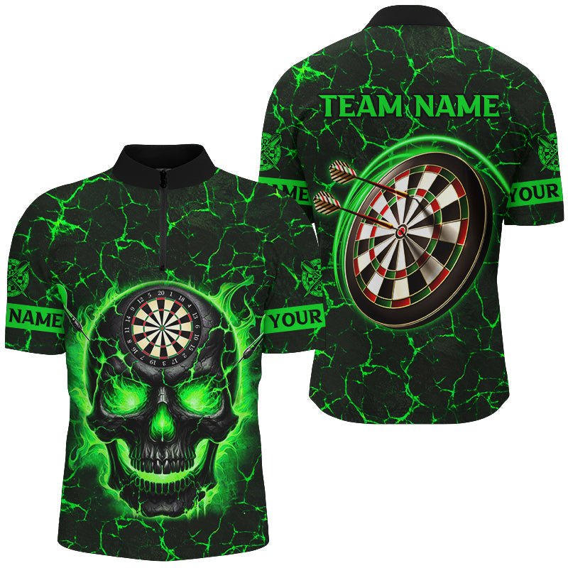 Personalisierte Herren Dartshirt mit blauen Feuerflammen und Totenkopf - Magma T2586 - Outfitsuche