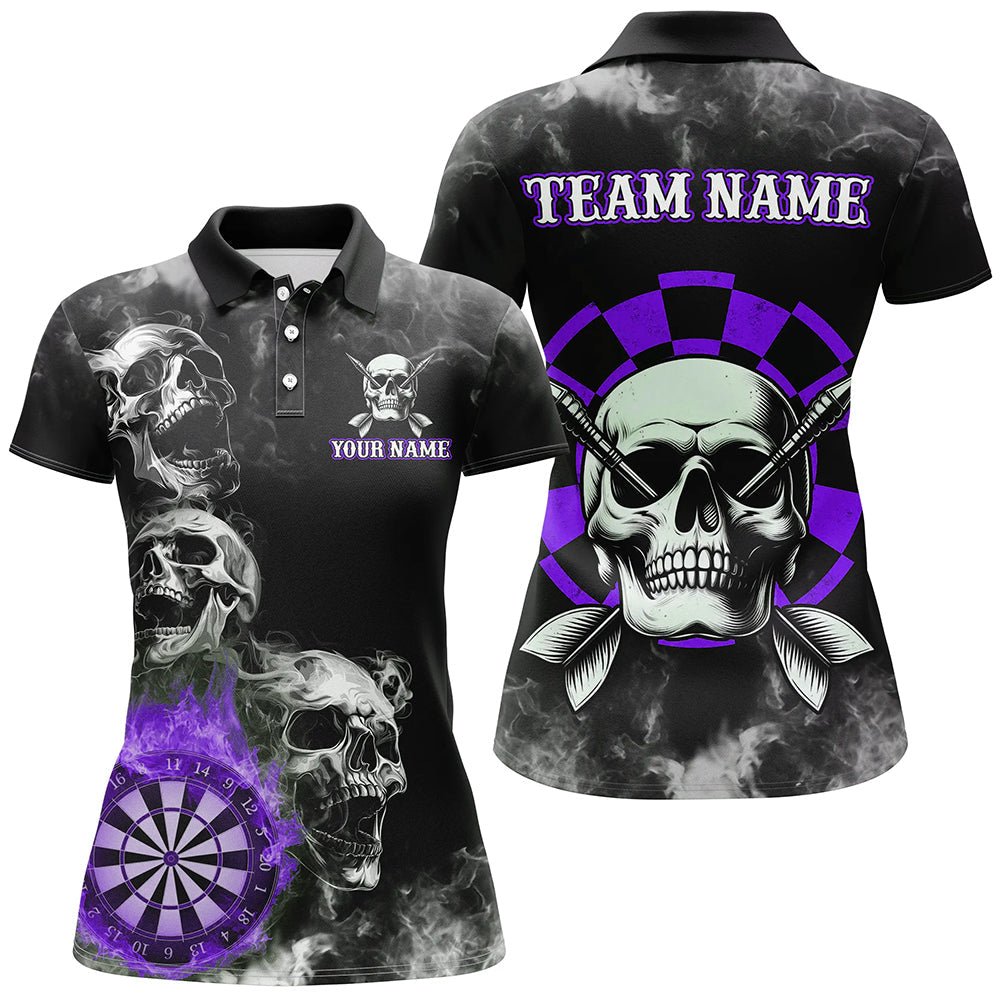 Personalisierte Lila Darts Rauch Skull Dart Shirt Individuelles Dartbrett Feuerflamme Dart Team Jersey T3135 - Outfitsuche
