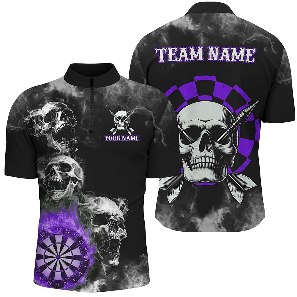 Personalisierte Lila Darts Rauch Skull Dart Shirt Individuelles Dartbrett Feuerflamme Dart Team Jersey T3135 - Outfitsuche