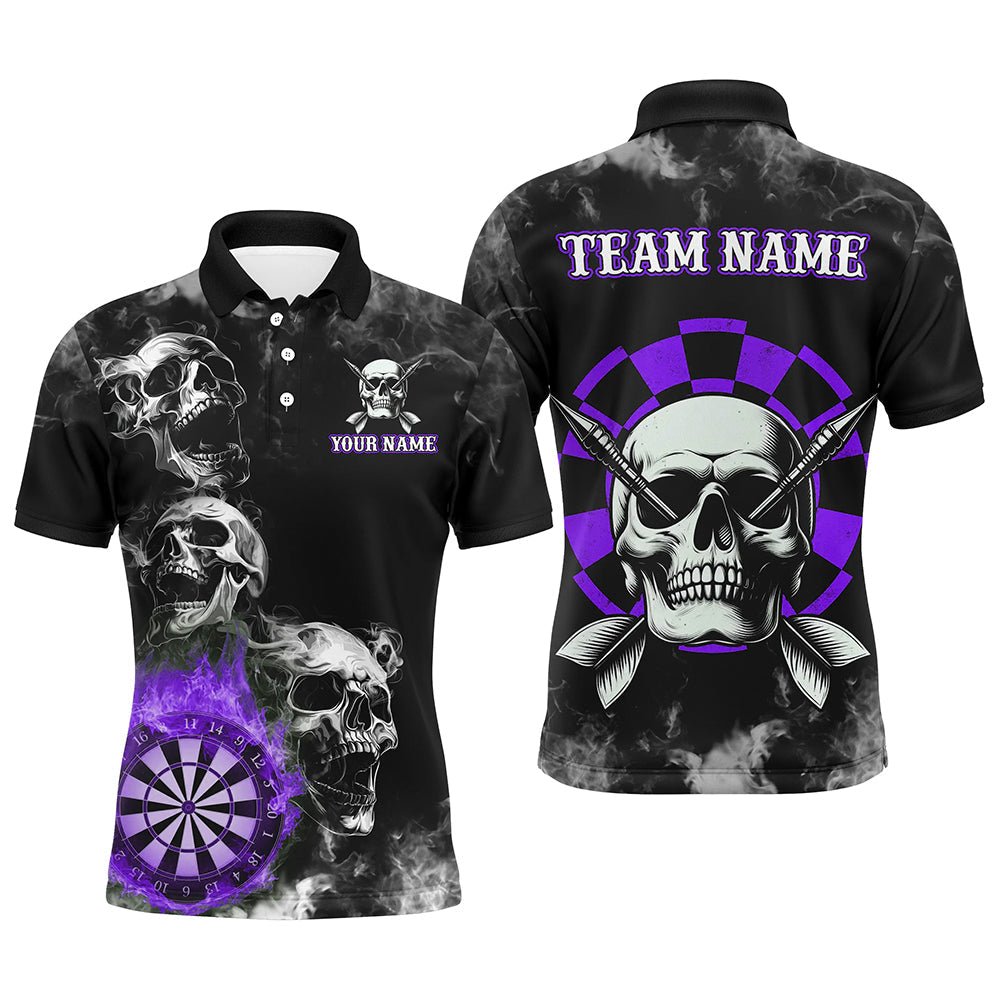 Personalisierte Lila Darts Rauch Skull Dart Shirt Individuelles Dartbrett Feuerflamme Dart Team Jersey T3135 - Outfitsuche