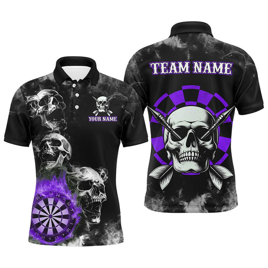 Personalisierte Lila Darts Rauch Skull Dart Shirt Individuelles Dartbrett Feuerflamme Dart Team Jersey T3135 - Outfitsuche