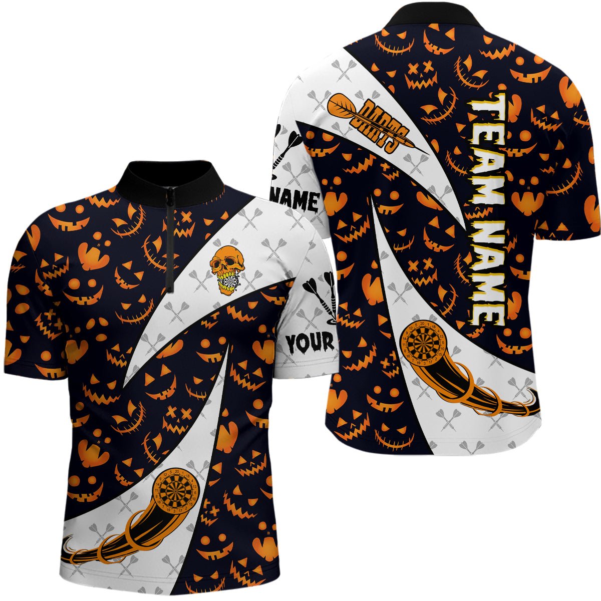 Personalisierte Lustige Kürbis - Muster Halloween Dart - Shirt für Herren T2735 - Outfitsuche