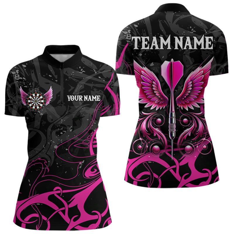 Personalisierte Pink Schwarze Dart Pfeil Flügel Dart Shirts Individuelles Dart Trikot Team Outfit T3596 - Outfitsuche