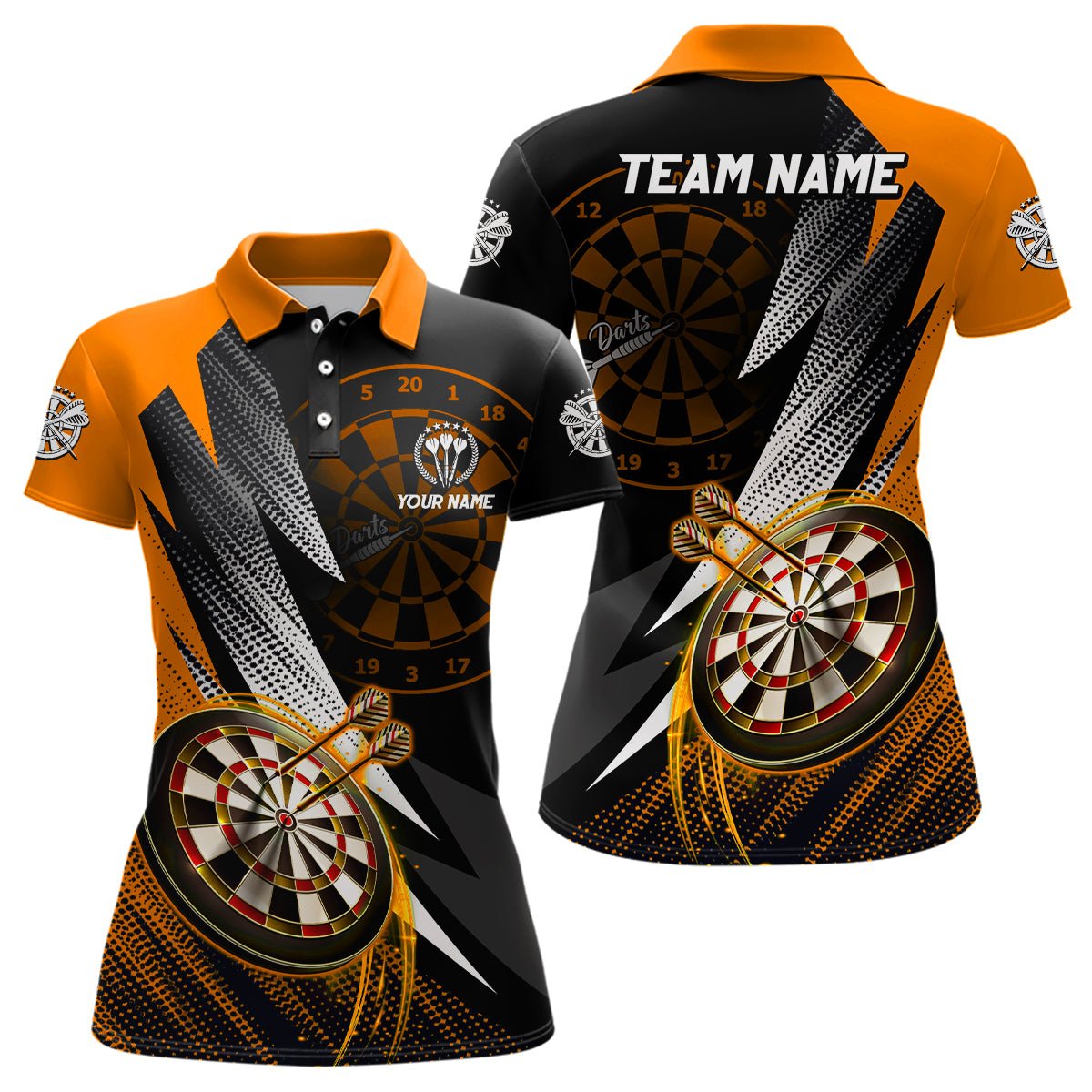 Personalisierte Polo - und 1/4 - Zip - Shirts in Orange und Schwarz für Damen – Individuelle Darts - Jerseys T3015 - Outfitsuche