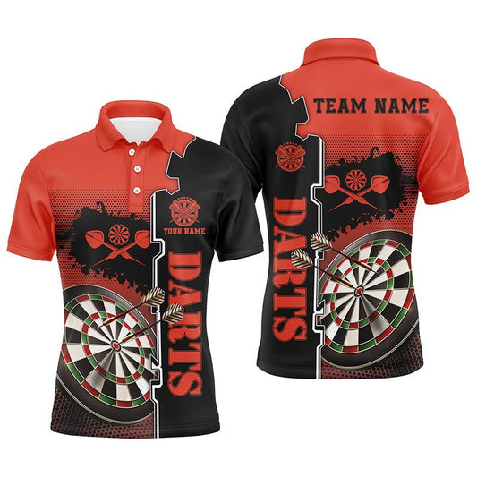 Personalisierte Rote Schwarze Herren Darts Polo Shirt | Maßgeschneidertes Darts Shirt für Männer | Darts Team Trikots L1294 - Outfitsuche