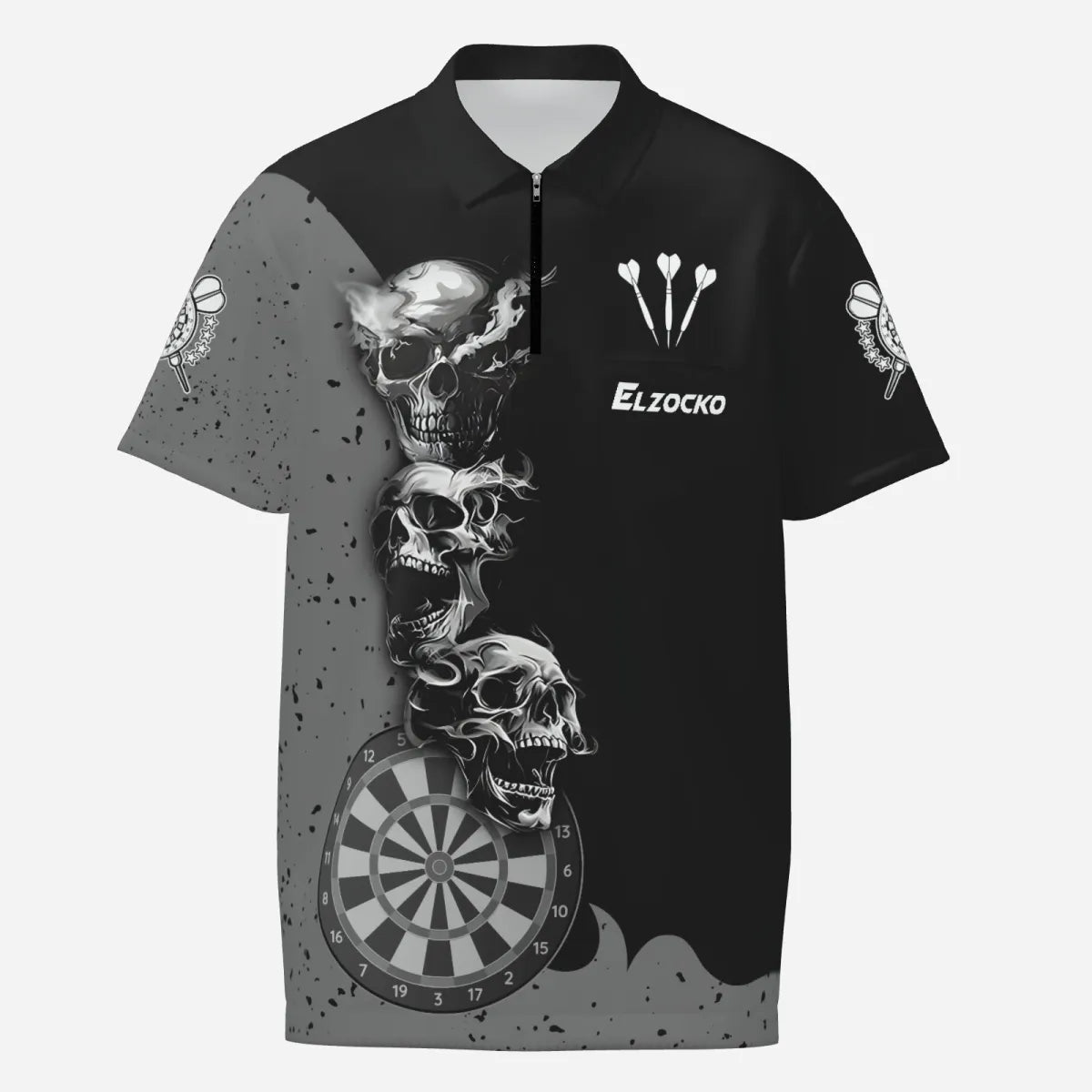 Personalisierte Schwarz - Dart - Shirts mit rauchendem Totenkopf für Männer – Individuelle Dartliga Cool Dart - Team - Trikots T2804 - Outfitsuche