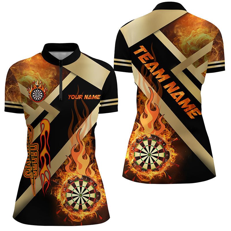 Personalisierte Schwarz - Gold Dartboard Flame Darts Shirts für Damen T2048 - Outfitsuche