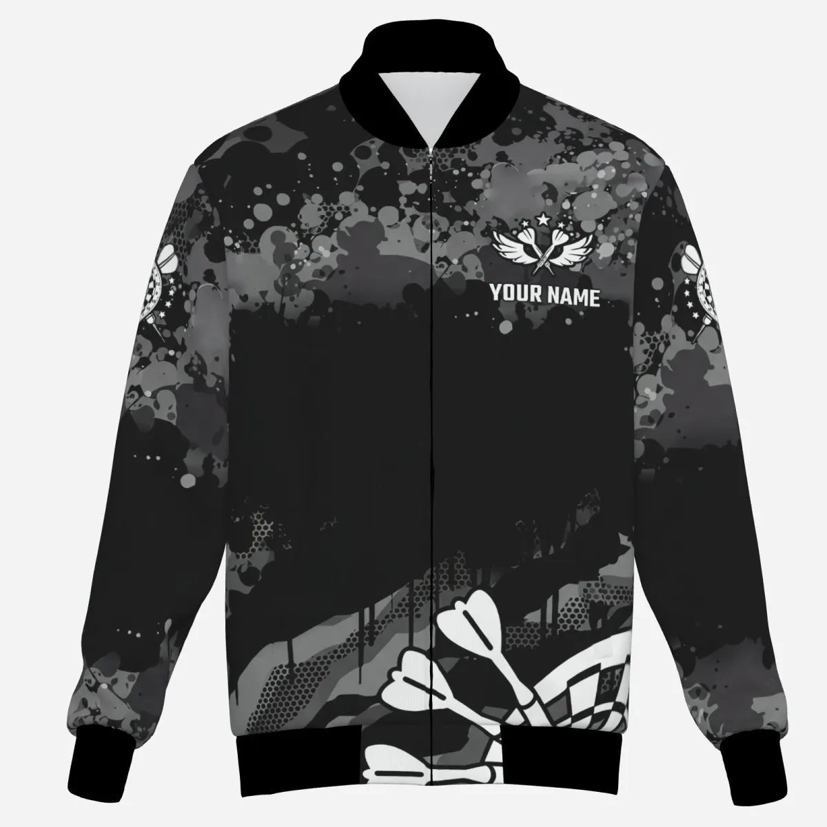 Personalisierte Schwarz Grau Grunge Camo Dart Jacke T3539 - Outfitsuche