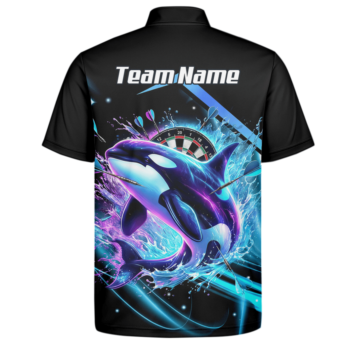 Personalisierte schwarze 3D - Orca - Darttrikot – Neon - Wellen - Design mit Namens - & Team - Personalisierung TH9379 - Outfitsuche