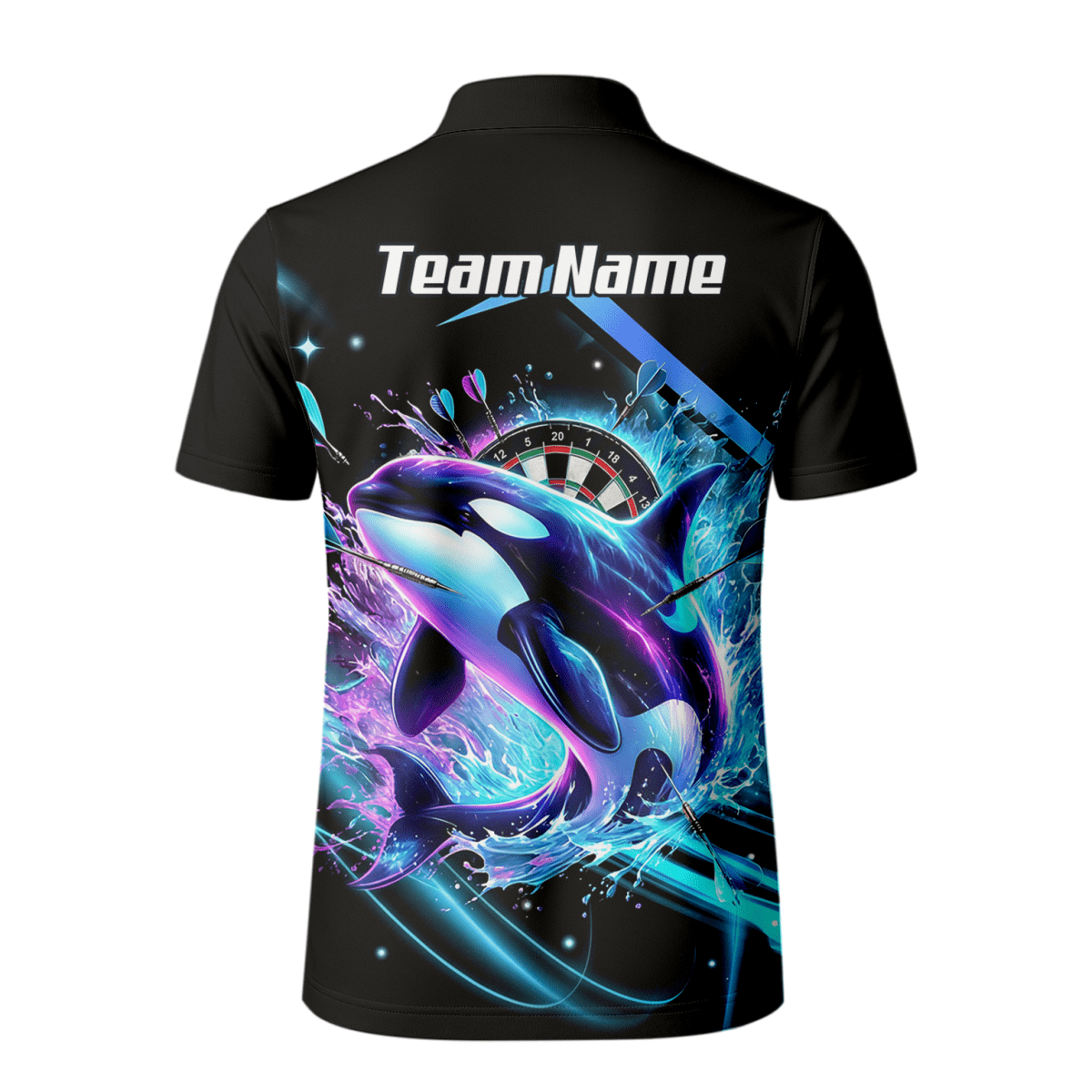 Personalisierte schwarze 3D - Orca - Darttrikot – Neon - Wellen - Design mit Namens - & Team - Personalisierung TH9379 - Outfitsuche