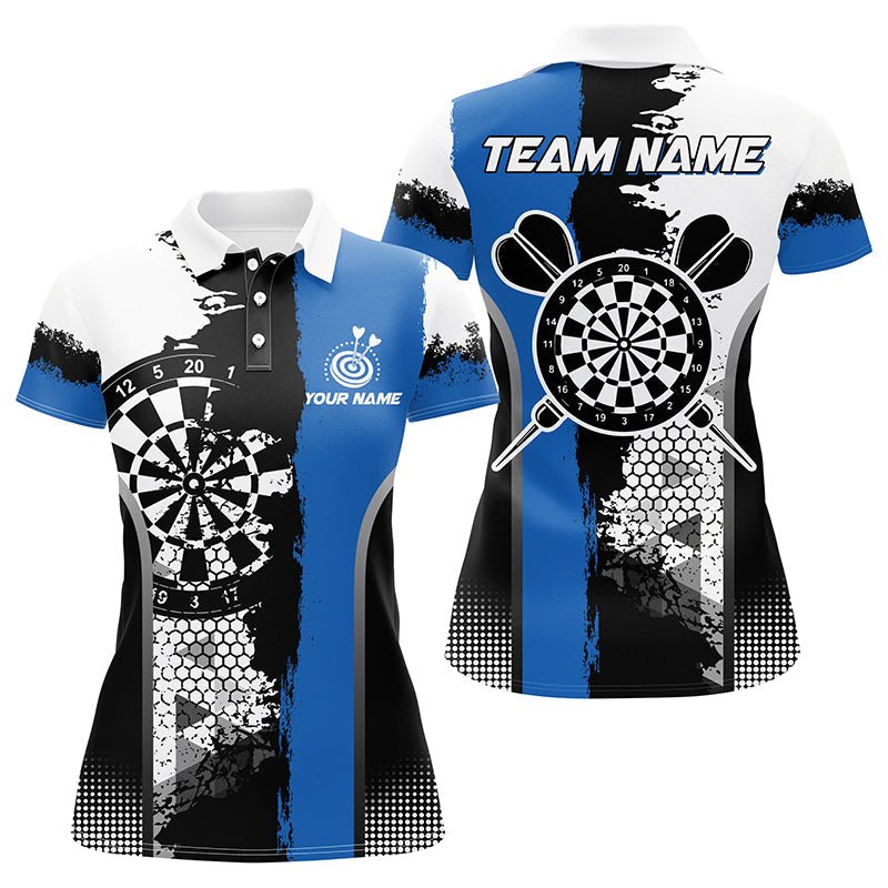 Schwarze Blau GrungeStil DartPoloShirts für Damen DartTeam Tri