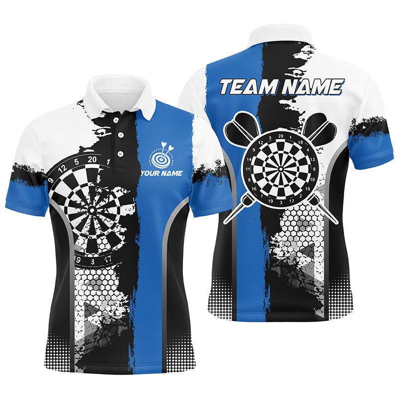 Personalisierte Schwarze Blau Grunge-Stil Dart-Polo-Shirts für Herren - Individueller Name - Dart-Team Trikots T1216 - Outfitsuche