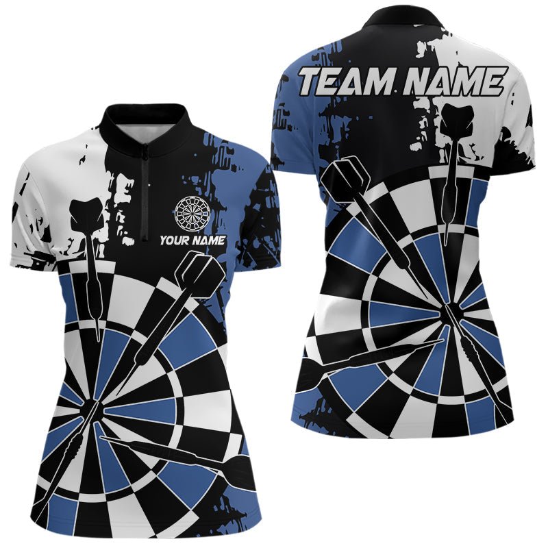 Personalisierte schwarze, blaue und weiße Grunge Darts Poloshirts – Individuelles Retro Team Darts Jersey N9525 - Outfitsuche