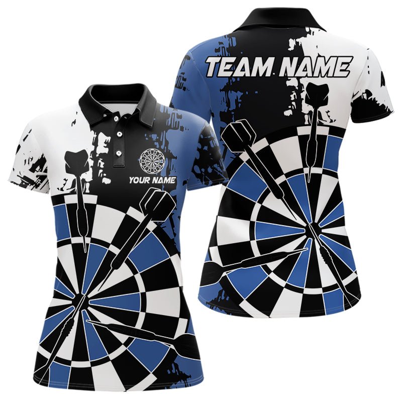 Personalisierte schwarze, blaue und weiße Grunge Darts Poloshirts – Individuelles Retro Team Darts Jersey N9525 - Outfitsuche
