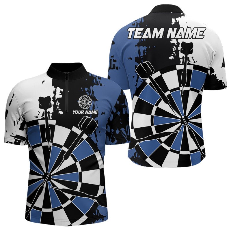 Personalisierte schwarze, blaue und weiße Grunge Darts Poloshirts – Individuelles Retro Team Darts Jersey N9525 - Outfitsuche