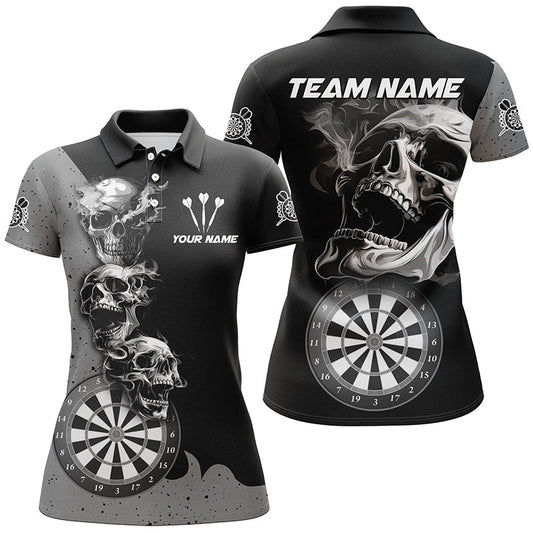 Personalisierte Schwarze Dart - Shirts mit Raucher - Schädel für Damen – Coole Team - Trikots für die Darts - Liga T2804 - Outfitsuche