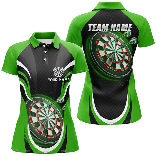 Personalisierte Schwarze Grüne Damen Darts Polo Shirt | Maßgeschneidertes Darts Shirt für Frauen | Dart Trikots L1393 - Outfitsuche