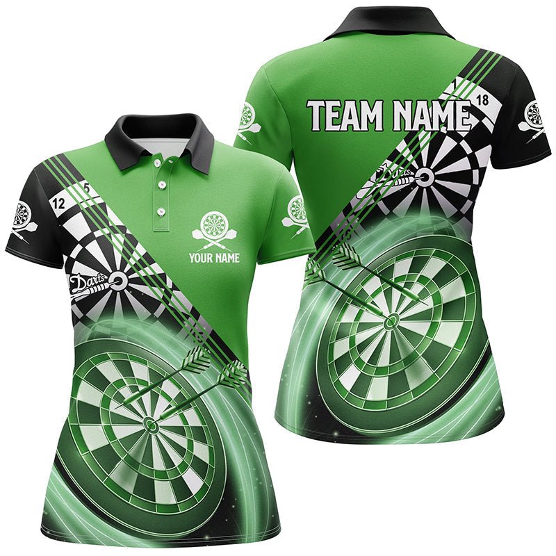 Personalisierte Schwarze Grüne Damen Darts Polo Shirt | Maßgeschneidertes Darts Shirt für Frauen | Dart Trikots L1408 - Outfitsuche