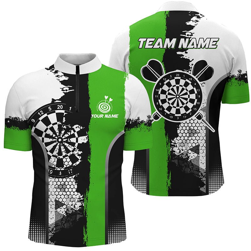 Personalisierte Schwarze Grüne Grunge-Stil Dart-Polo-Shirts für Herren - Individueller Name - Dart-Team Trikots T1217 - Outfitsuche