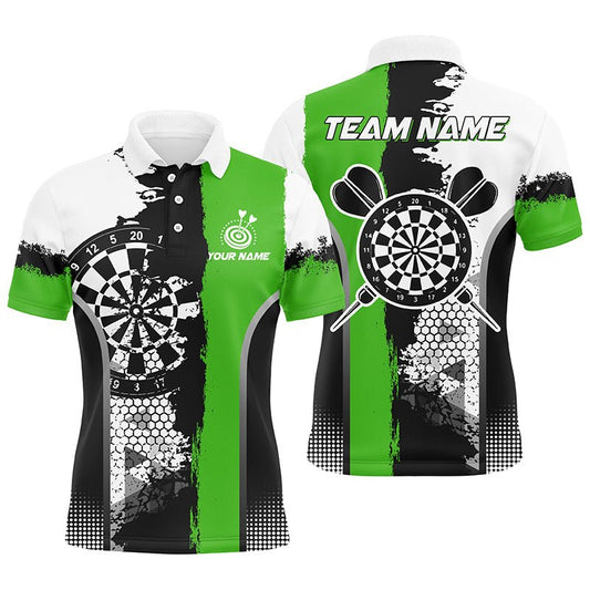 Personalisierte Schwarze Grüne Grunge-Stil Dart-Polo-Shirts für Herren - Individueller Name - Dart-Team Trikots T1217 - Outfitsuche