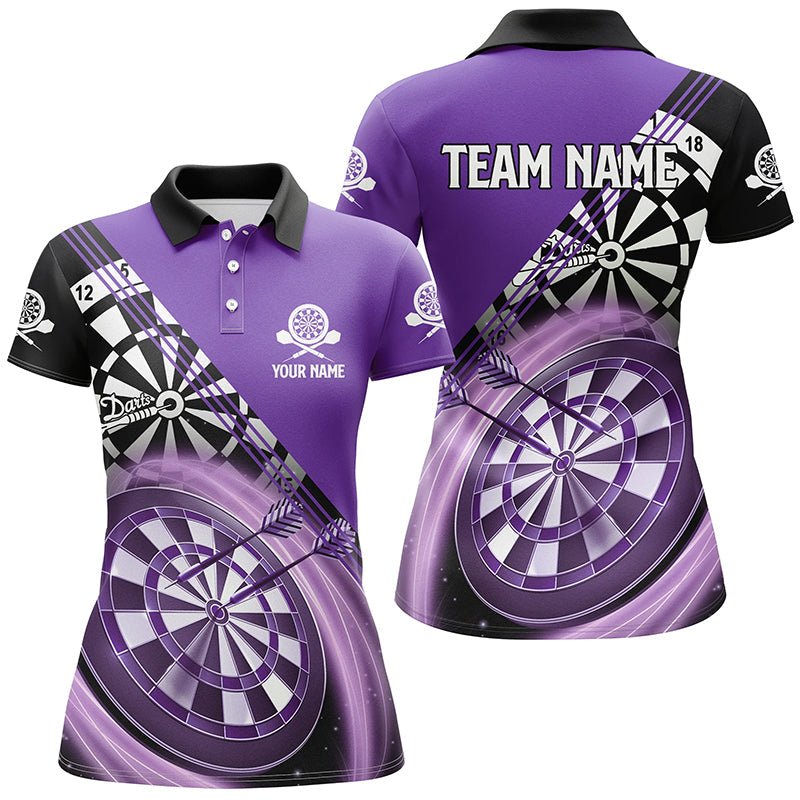 Personalisierte Schwarze Lila Damen Darts Polo Shirt | Maßgeschneidertes Darts Shirt für Frauen | Dart Trikot | L1409 - Outfitsuche