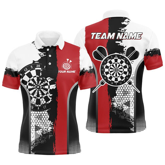 Personalisierte Schwarze Rote Grunge-Stil Dart-Polo-Shirts für Herren - Individueller Name - Dartteam Trikots T1215 - Outfitsuche
