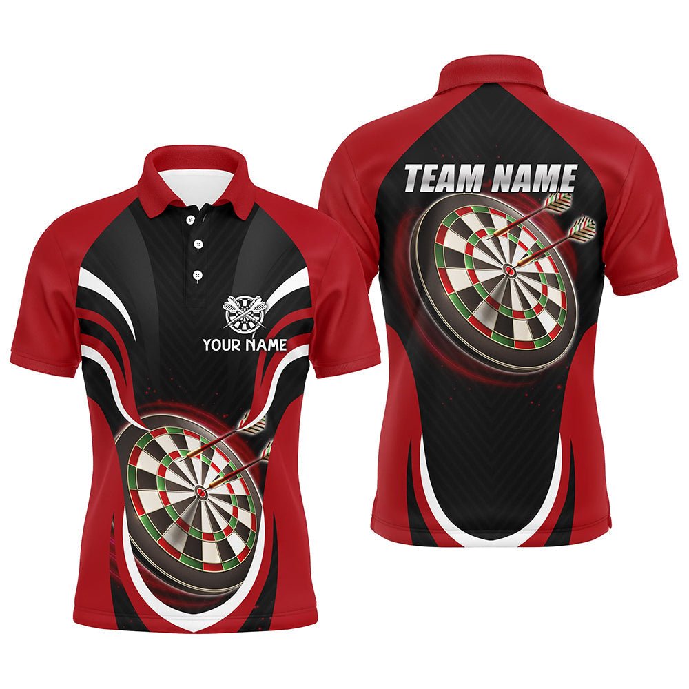 Personalisierte Schwarze Rote Herren Darts Polo Shirt | Individuelle Coole Dartshirts für Männer | Dart Trikots L1392 - Outfitsuche