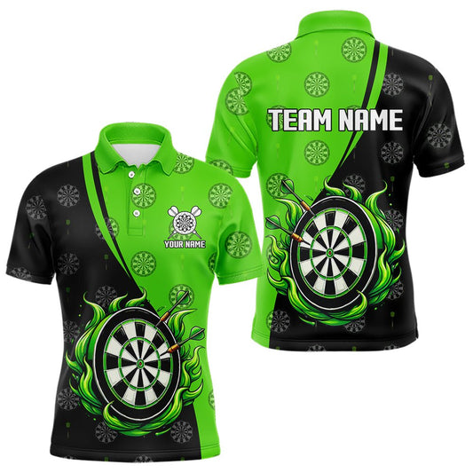 Personalisierte schwarze und grüne Camouflage - Flammen Darts Poloshirts – Individuelle grüne Feuer Team Darts Trikots N9565 - Outfitsuche