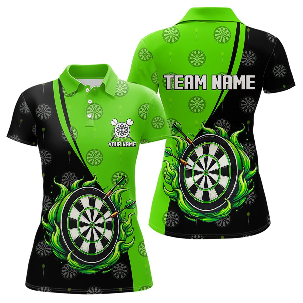 Personalisierte schwarze und grüne Camouflage - Flammen Darts Poloshirts – Individuelle grüne Feuer Team Darts Trikots N9565 - Outfitsuche