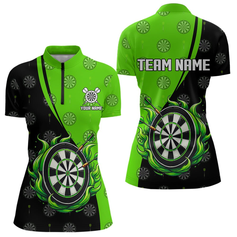 Personalisierte schwarze und grüne Camouflage - Flammen Darts Poloshirts – Individuelle grüne Feuer Team Darts Trikots N9565 - Outfitsuche