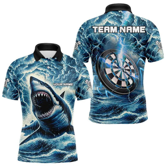 Personalisierte Shark Blue Lightning Darts Polo Shirts für Dartspieler T3442 - Outfitsuche