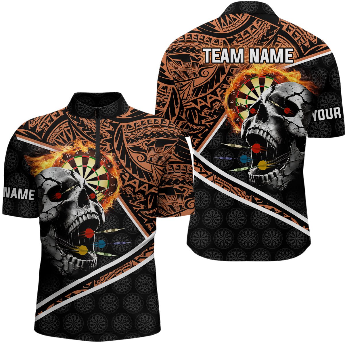 Personalisierte Skull Dartboard Feuer Tribal Dart Polo - Shirt für Darts Teams T3218 - Outfitsuche
