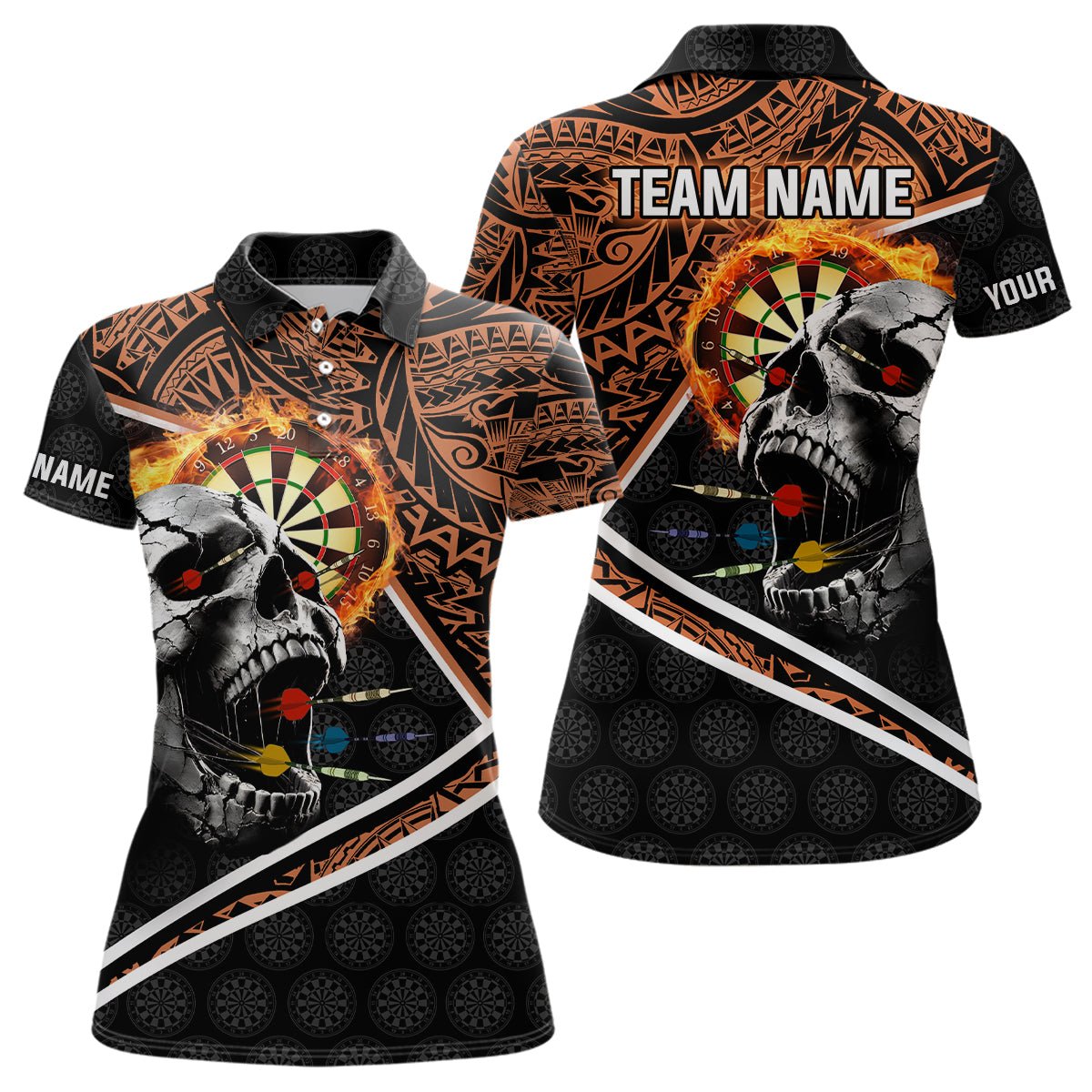 Personalisierte Skull Dartboard Feuer Tribal Dart Polo - Shirt für Darts Teams T3218 - Outfitsuche
