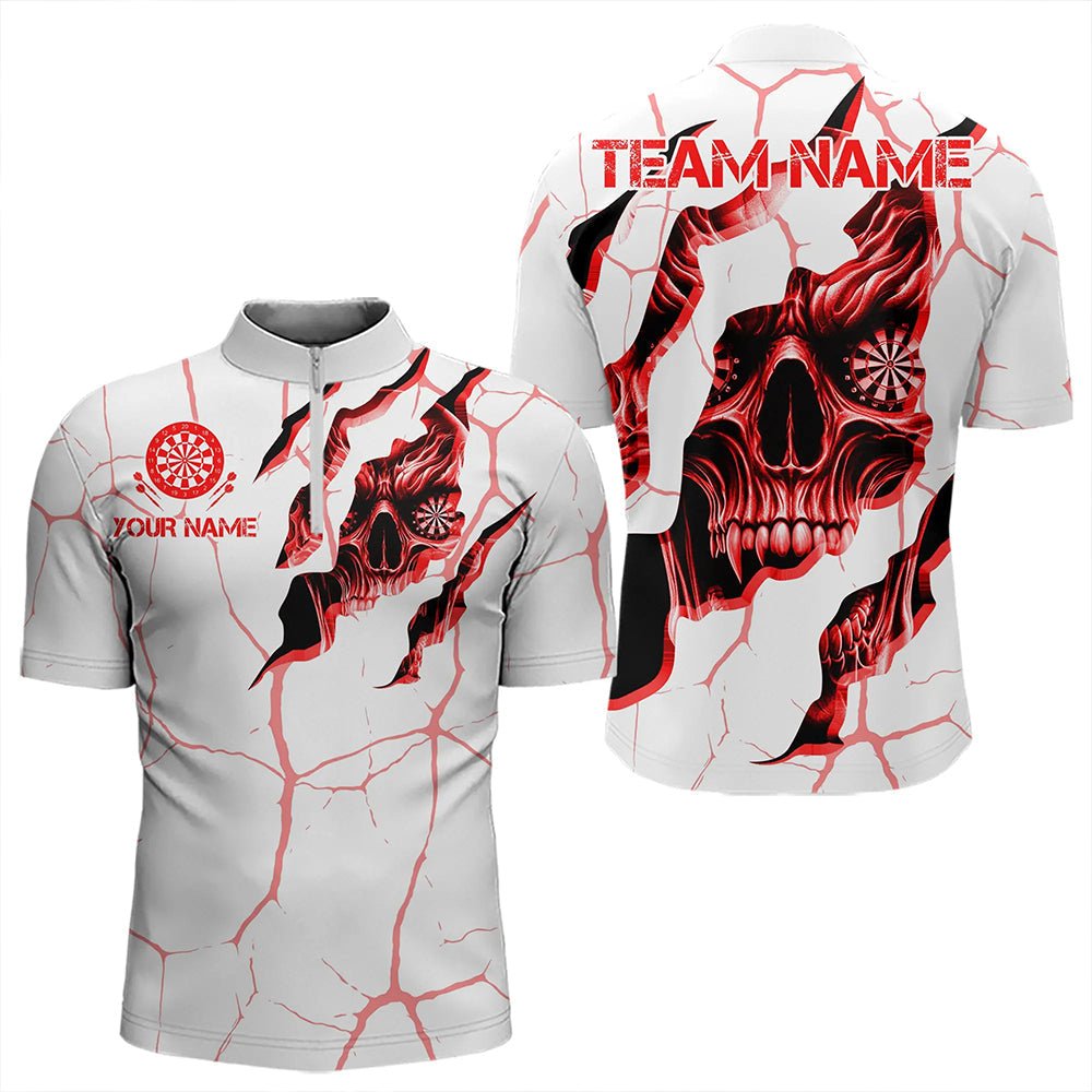 Personalisierte Skull Weiß Rot Grunge Darts Polo - Shirts für Dart - Teams T3467 - Outfitsuche