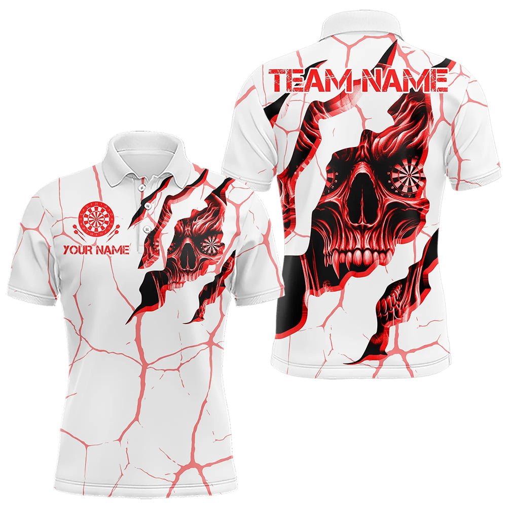 Personalisierte Skull Weiß Rot Grunge Darts Polo - Shirts für Dart - Teams T3467 - Outfitsuche