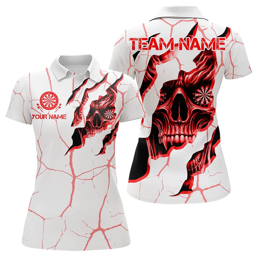 Personalisierte Skull Weiß Rot Grunge Darts Polo - Shirts für Dart - Teams T3467 - Outfitsuche